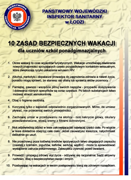 10 zasad bezpiecznych wakacji - inspektorat sanitarny